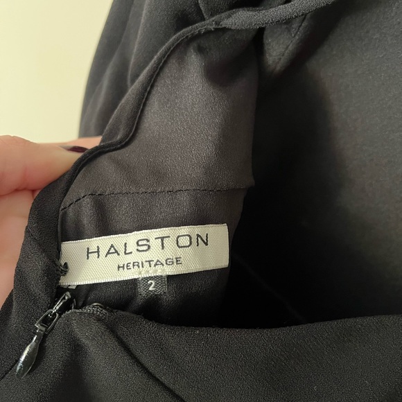 Halston Heritage Black High-Neck Gown with Draped Ruffle Back - Picture 3 of 5